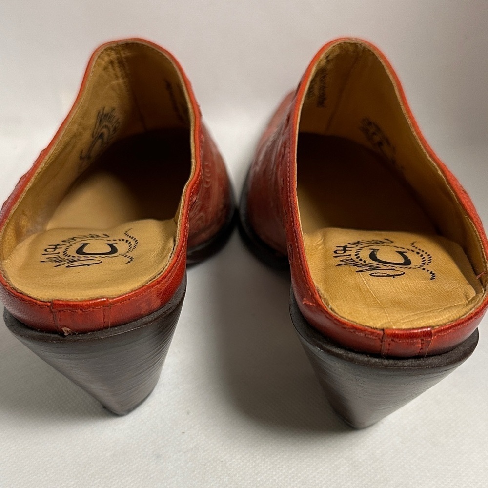 Charlie 1 Horse Red Embossed Leather Western Mules Size 6 B / 36.5 EU - EUC - Picture 6 of 14